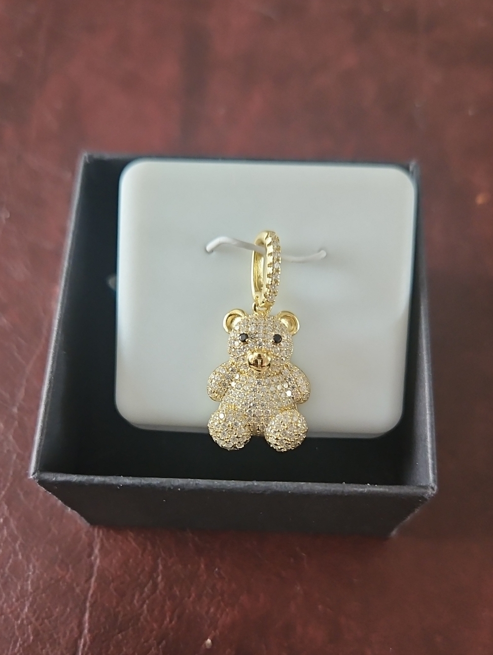 Iced Out Teddy Bear Pendant - Sparkling Gold Tone